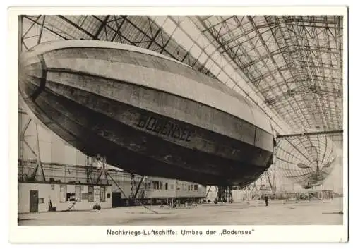 Fotografie Nachkriegs-Luftschiff, Umbau des Zeppeln Bodensee in der Zeppelinhalle