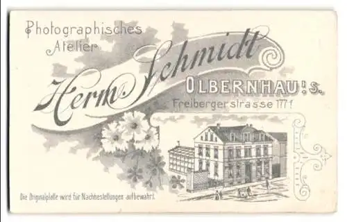 Fotografie Herm. Schmidt, Olbernhau i. S., Freibergerstr. 177, Ansicht Olbernhau i. Sa., Blick auf das Ateliershaus