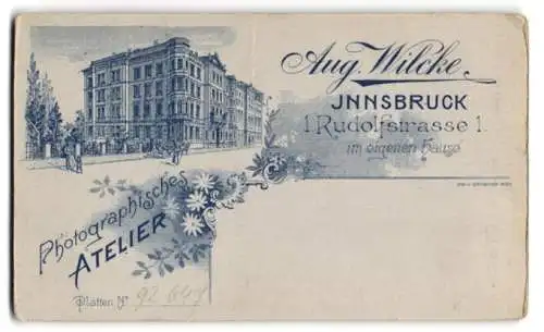 Fotografie Aug. Wilcke, Innsbruck, Rudolfstr. 1, Ansicht Innsbruck, Strassenpartie mit dem Ateliersgebäude