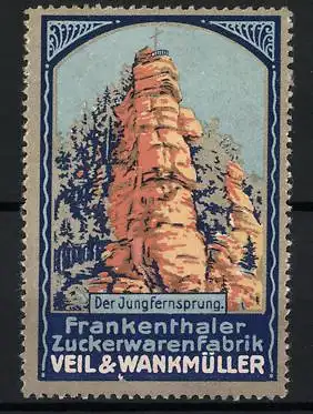 Reklamemarke Frankenthaler Zuckerwarenfabrik, Veil & Wankmüller, Der Jungfernsprung, Felsenformation