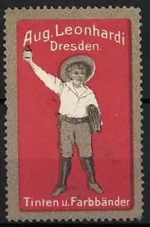 Reklamemarke Dresden, Aug. Leonhardi, Junge mit Tintenflasche