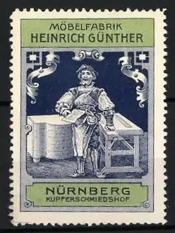 Reklamemarke Nürnberg, Möbelfabrik Heinrich Günther, Tischler am Werkstück