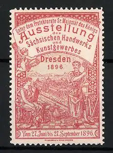 Reklamemarke Dresden, Ausstellung des Sächsischen Handwerks und Kunstgewerbes 1896, Handwerker und Wappen