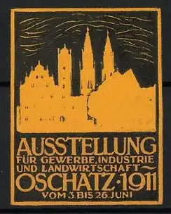 Reklamemarke Oschatz, Ausstellung für Gewerbe, Industrie und Landwirtschaft 1911, Stadtansicht