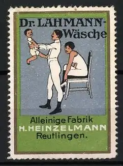 Reklamemarke Reutlingen, H. Heinzelmann, Dr. Lahmann-Wäsche, Familie mit Kind in Unterwäsche