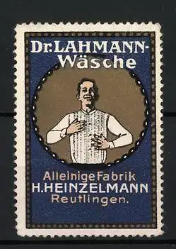 Reklamemarke Reutlingen, H. Heinzelmann, Dr. Lahmann-Wäsche, Mann in Unterwäsche