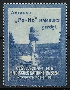 Reklamemarke Hamburg, Gesellschaft für Indisches Naturheilwesen, FKK / nackter Mann am Wasser