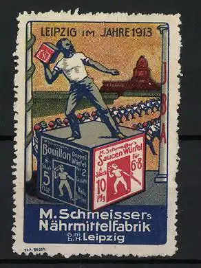 Reklamemarke Leipzig 1913, M. Schmeissers Nährmittel, Würfelfigur