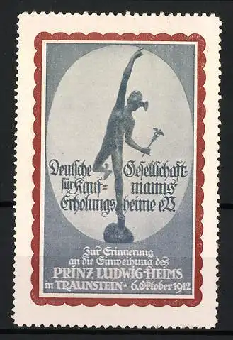 Reklamemarke Traunstein, Prinz Ludwig Heim Einweihung 1912, Hermes in Akt mit Stab