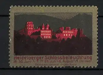 Reklamemarke Heidelberg, Schlossbeleuchtung 1937, beleuchtetes Schloss