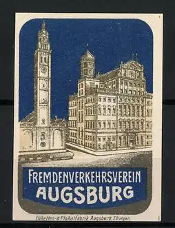 Reklamemarke Augsburg, Fremdenverkehrsverein Augsburg, Gebäude und Uhrturm