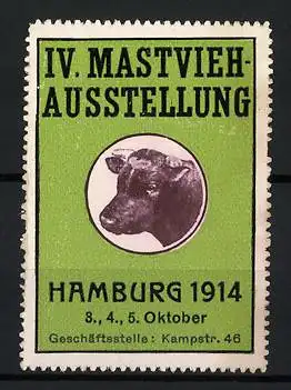 Reklamemarke Hamburg, IV. Mastviehausstellung, Rindkopf, 1914