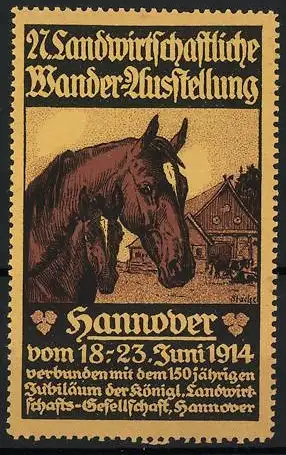 Reklamemarke Hannover, 27. Landwirtschaftliche Wander-Ausstellung 1914, Pferd und Hof