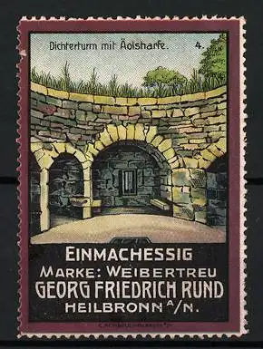 Reklamemarke Heilbronn, Einmachessig Marke: Weibertreu, Dichterturm mit Äolsharfe