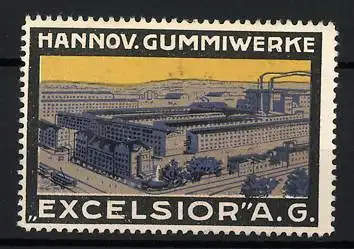 Reklamemarke Hannover, Excelsior A.G., Gummifabrikansicht