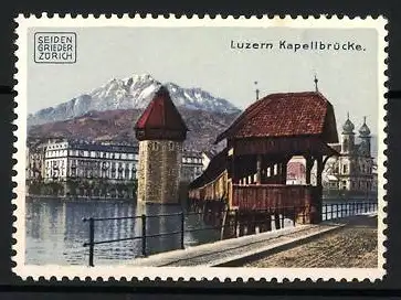 Reklamemarke Luzern, Kapellbrücke, Seiden Grieder Zürich