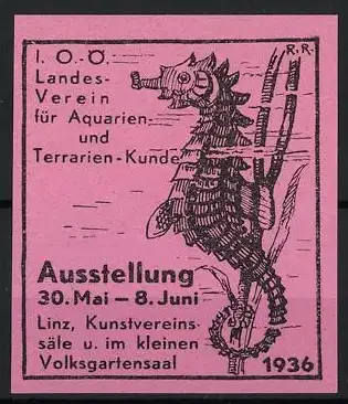 Reklamemarke Linz, Ausstellung für Aquarien- und Terrarienkunde 1936, Seepferdchen