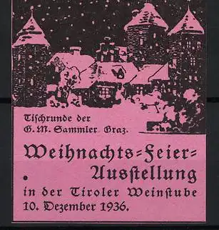 Reklamemarke Graz, Weihnachts-Feier-Ausstellung 1936, winterliche Stadtansicht