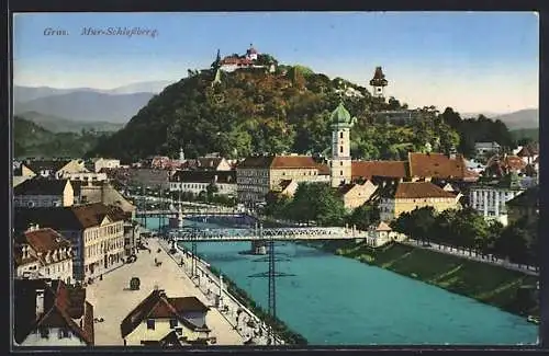 AK Graz, Stadtansicht mit Schlossberg