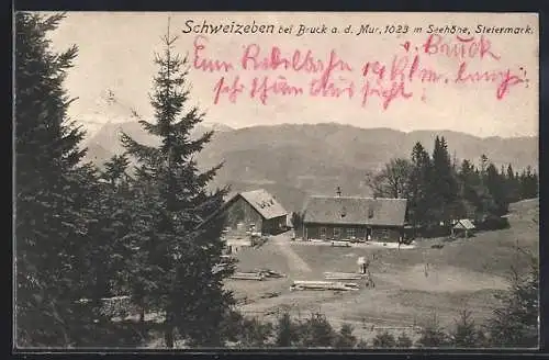 AK Bruck an der Mur, Schweizeben mit Berglandschaft