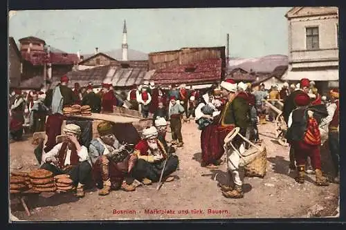 AK Bosnien, Türkische Bauern auf dem Marktplatz