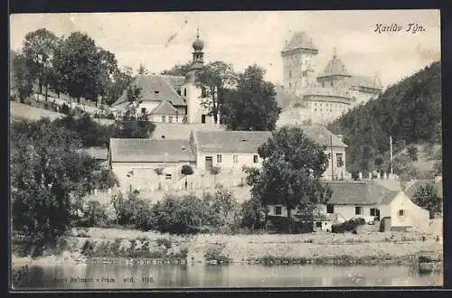 AK Karluv Týn, Uferpartie mit Blick zur Festung