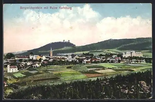 AK Bergreichenstein, Ortsansicht mit Ruine Karlsburg