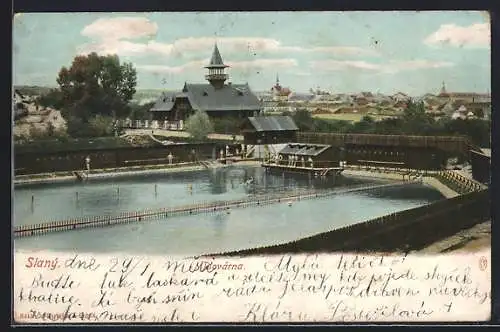 AK Schlan / Slany, Plovarna, Blick ins Freibad