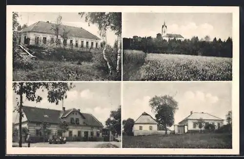 AK Opatovice, Strassenpartie und Ortspartie mit Kirche