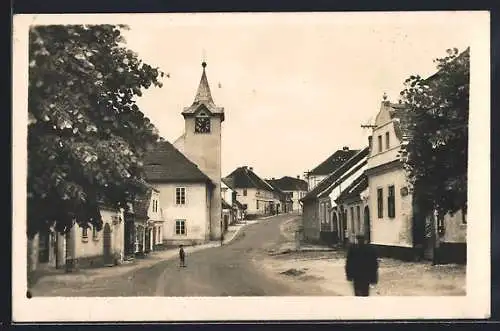 AK Kasejovice, Strassenpartie an der Kirche