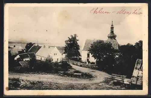 AK Chlum, Ortsansicht mit Kirche