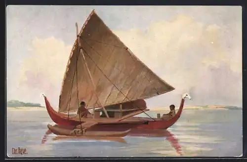 Künstler-AK Christopher Rave: Marine-Galerie, Karte Nr. 85, Fischerboot von der Insel Jap, 19. Jahrh.