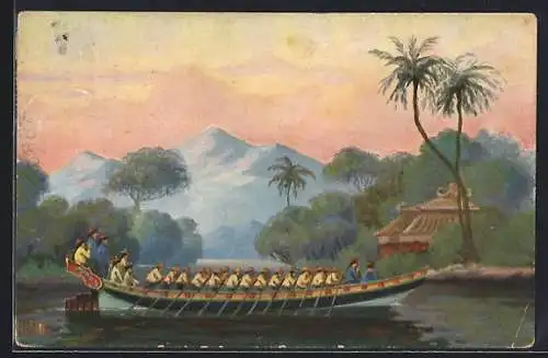 Künstler-AK Christopher Rave: Mandarinenboot aus Cochinchina, 19. Jahrh.