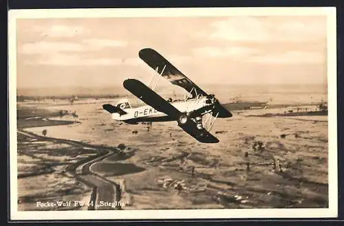 AK Focke-Wulf FW 44 Stieglitz mit 150 PS Sh 14 A Motor im Flug