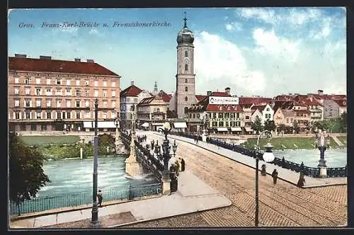 AK Graz, Franz-Karl-Brücke und Franziskanerkirche