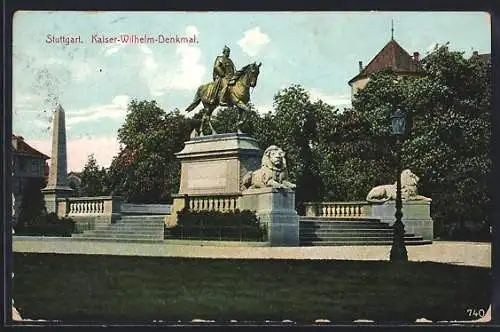 AK Stuttgart, Blick aufs Kaiser-Wilhelm-Denkmal