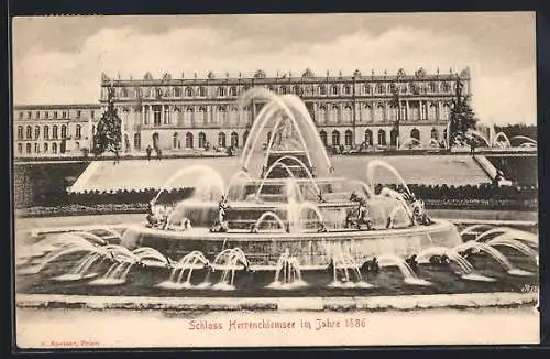 AK Herrenchiemsee, Brunnen vor dem Schloss Herrenchiemsee in 1886