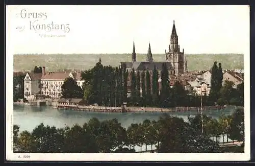 AK Konstanz, Blick zum Münster mit Bodensee