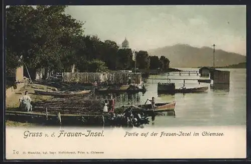 AK Fraueninsel / Chiemsee, Partie mit Fischerbooten