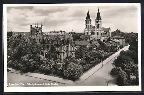 AK Landau /Pfalz, Schlösschen mit Kath. Kirche