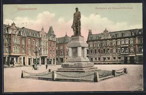 AK Wilhelmshaven, Marktplatz mit Bismarck-Denkmal