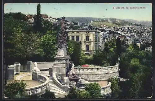 AK Stuttgart, Blick auf den Eugensbrunnen