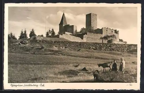 AK Leuchtenberg /Opf., Burgruine und Kinder mit Ziegen