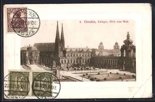 AK Dresden, Blick vom Wall auf Zwinger mit Kirche