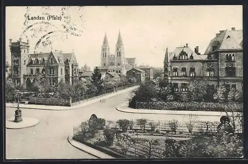 AK Landau /Pfalz, Strassenpartie mit Kirche