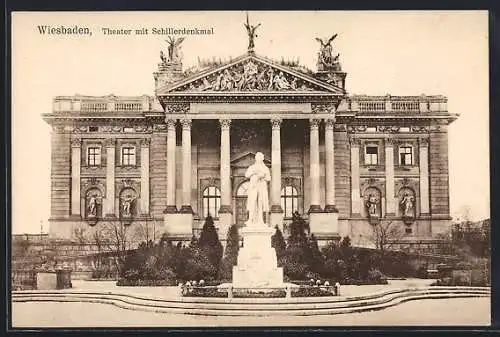 AK Wiesbaden, Theater mit Schillerdenkmal