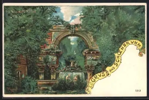 Lithographie Wien, Schönbrunn, Römische Ruine