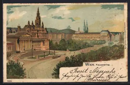 Lithographie Wien, Sicht über den Franzensring