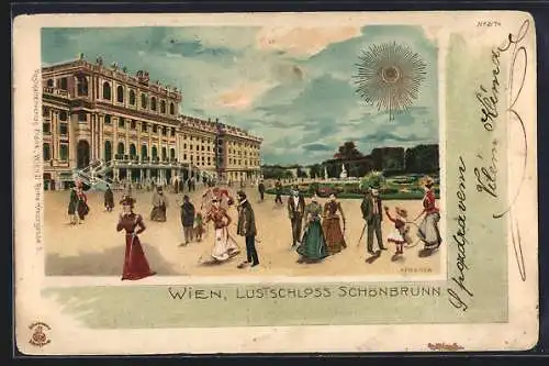 Sonnenschein-AK Wien, Leute am Luftschloss Schönbrunn