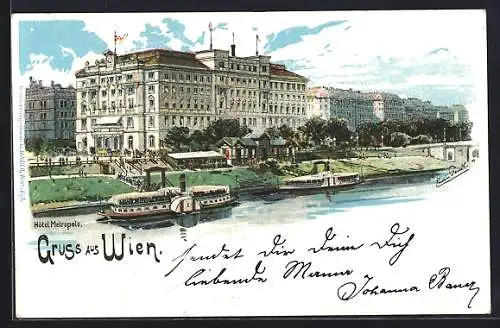 Künstler-Lithographie Erwin Pendl: Wien, Hotel Metropole